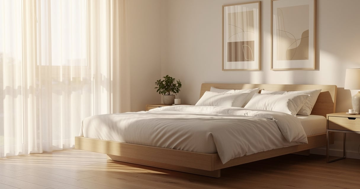 Chambre moderne avec un matelas confortable baigné de lumière naturelle