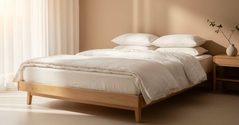 Matelas latex Dunlopillo dans une chambre minimaliste lumineuse