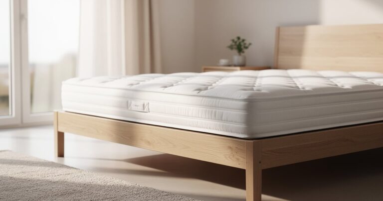 Matelas a ressorts ensaches epais pose sur un sommier robuste dans une chambre lumineuse