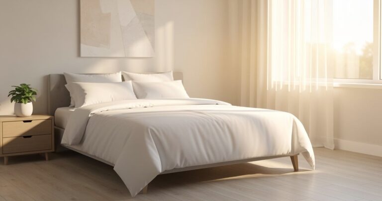 Chambre moderne avec un grand lit queen size 160x200 cm baigné de lumière naturelle